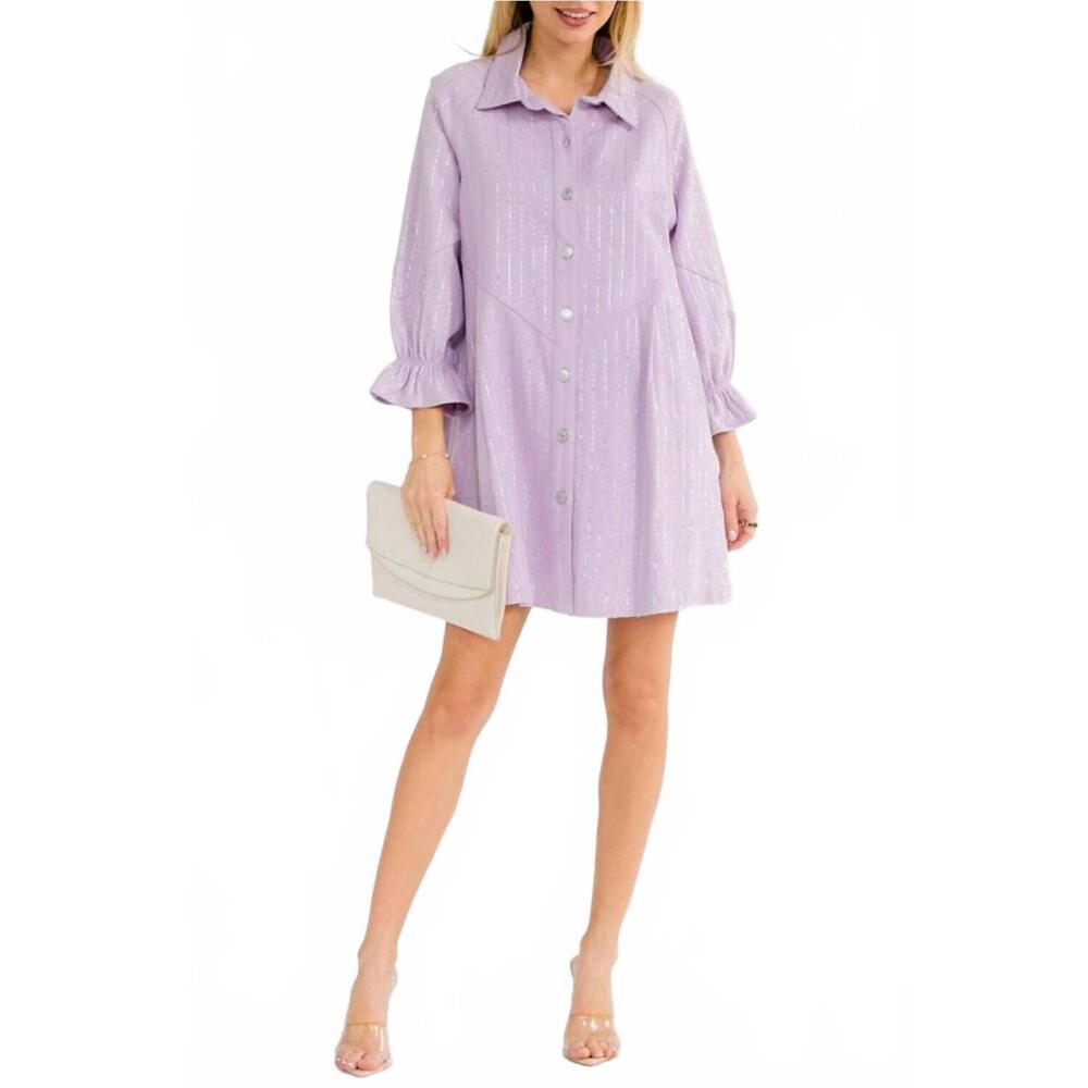 NEW BLUE B women's rhinestone striped button down dress in lavender